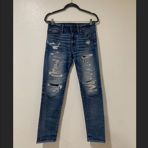 American Eagle patched jeans in light blue, next level air flex collection.